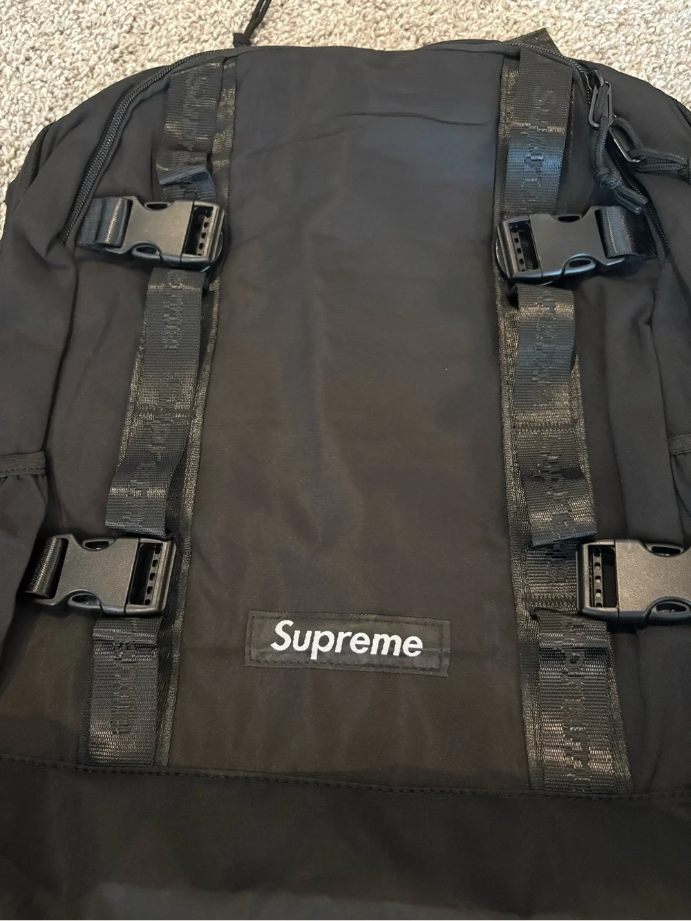 Supreme Black Buckle-Front Backpack